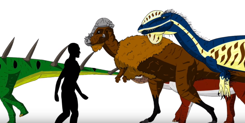 Animação – comparação entre o homem e os dinossauros